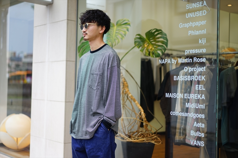 ☆超美 Graphpaper ◇21AW WOOL Border L/S Tee 黒 サイズ2 (下げ札