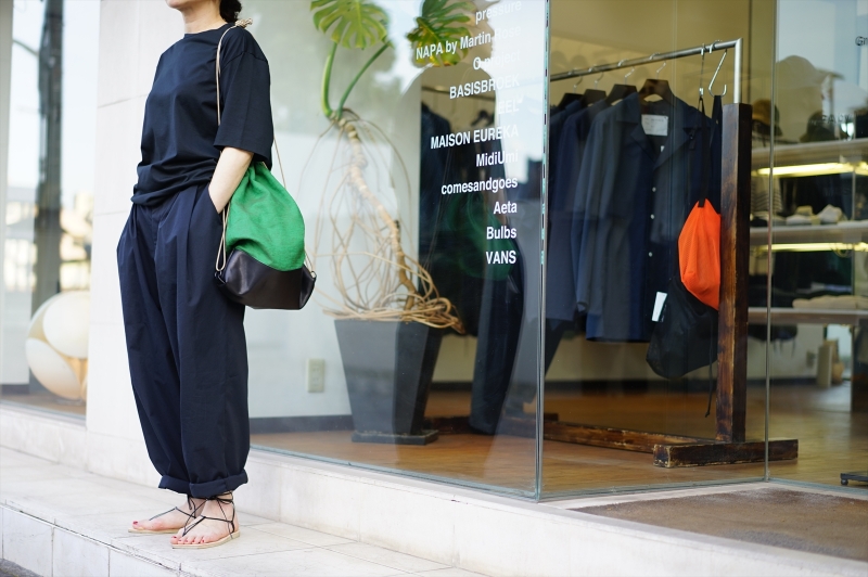 SUNSEA(サンシー)の新作、BANGLADESH w/耳 LINEN KNAPSACK/Greenを使っ