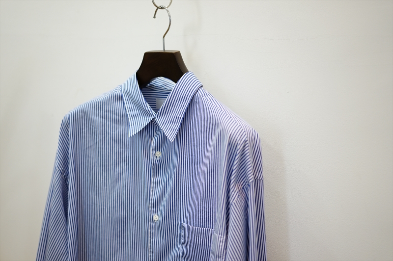 Graphpaper(եڡѡ)Broad Stripe L/S Oversized Regular Collar Shirt(GM222-50065B)/Blue Stripe