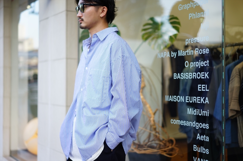 Graphpaper(եڡѡ)Broad Stripe L/S Oversized Regular Collar Shirt(GM222-50065B)/Blue Stripe