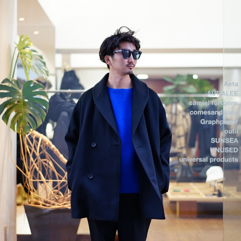 Graphpaper(グラフペーパー)23AW Collectionの新作、 Light Melton Shawl Collar Coat(GM233-10297B)/Blackのご紹介です。  | BALUCA JOURNAL