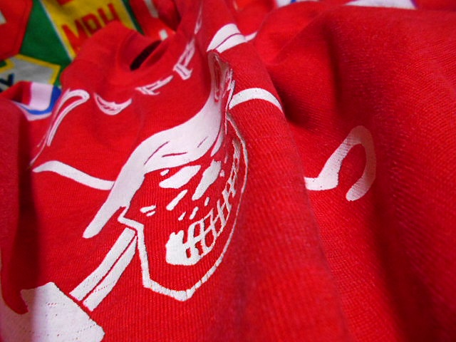 ★珍しいエルボーパッチ付きの1枚★Made in USA製アメリカ製EMPIREエンパイアビンテージスカルプリントTシャツ7分60s60年代70s70年代S位赤