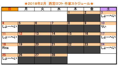 西宮ロフト 2月 似顔絵作家スケジュール