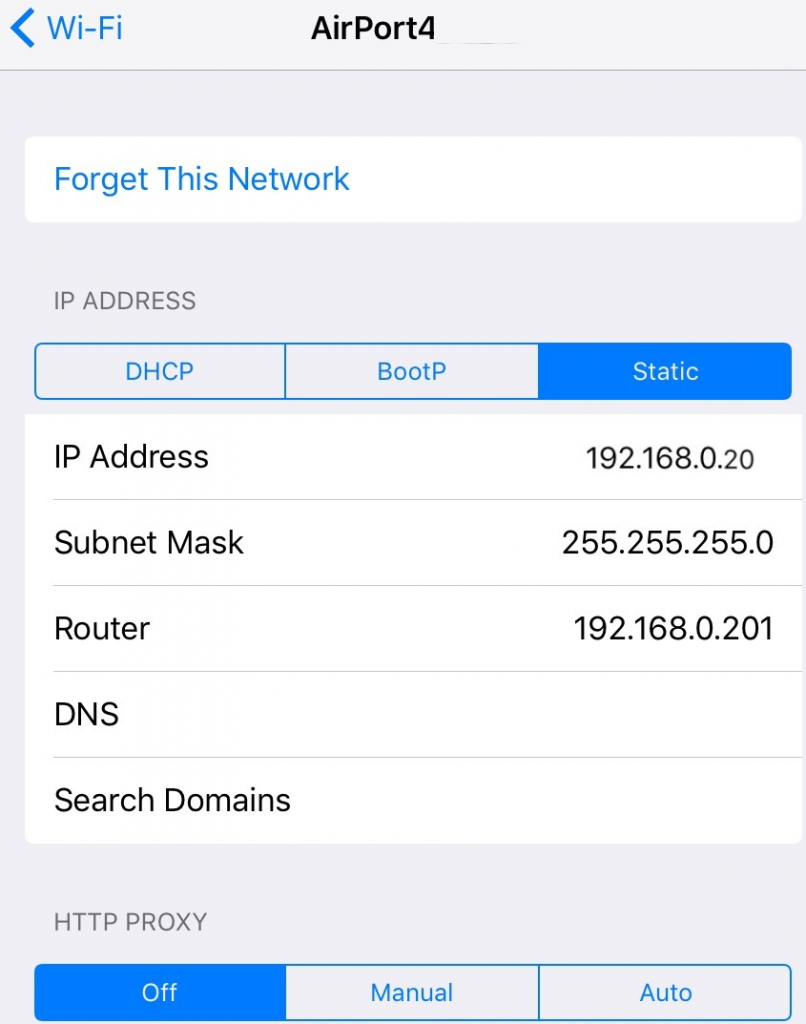 iPad wifi details setup screen