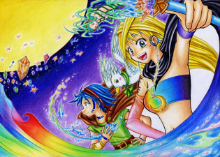 オリジナルイラスト。絵。月明かりの冒険者たち。2010。月夜に出発した少年・少女。妖精。魔法。ファンタジー。