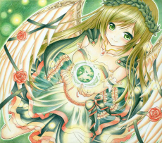 緑の惑星 サムネイル 女神 Green planet 女の子 羽 薔薇 リボン ドレス ファンタジー オリジナル イラスト sumire すみれ