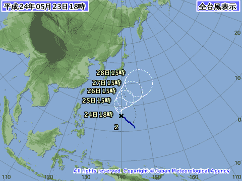 2012年5月23日の台風予想進路図