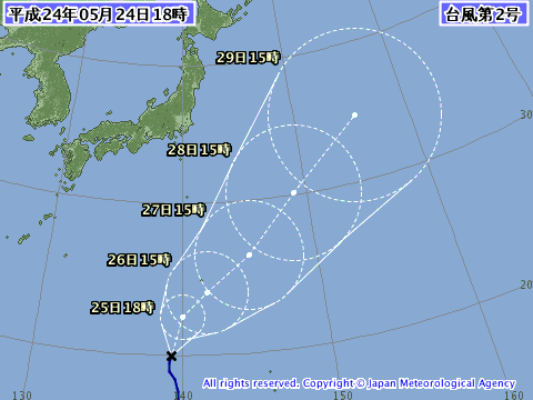 20121年5月24日の台風2号(サンヴー)予想進路図
