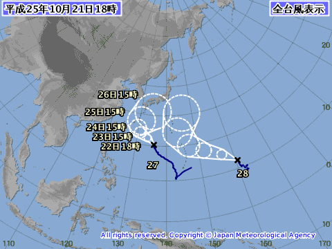 2013年10月21日の台風予想進路図