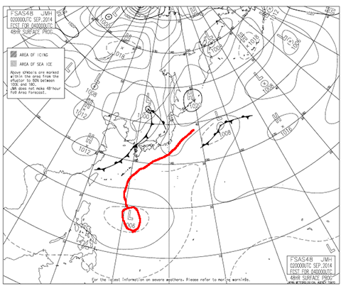 2014年9月4日9時の予想天気図