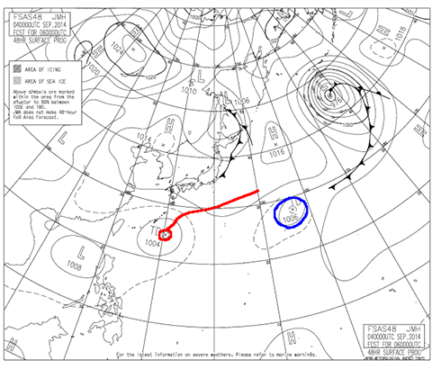 2014年9月6日9時の予想天気図