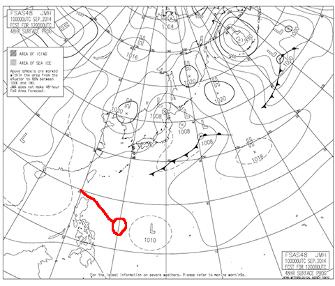 2014年9月12日9時の予想天気図