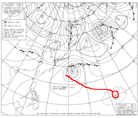 2014年9月28日9時の予想天気図