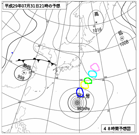 2017年7月31日21時の予想天気図