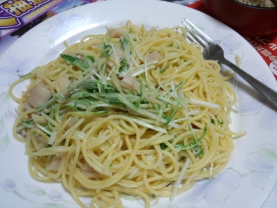 ホタテと水菜のオイルパスタ