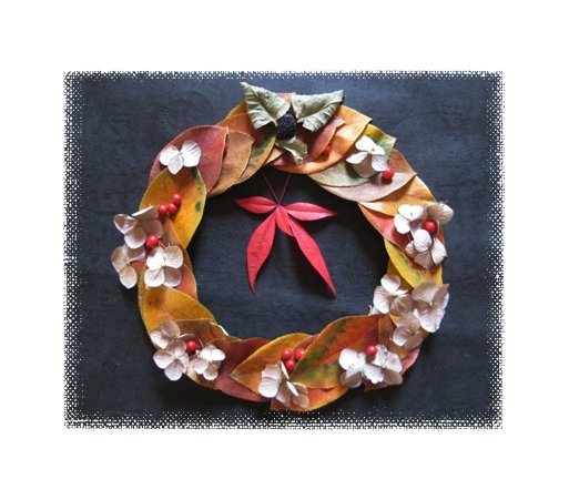 紅葉カリンの葉で作ったリース