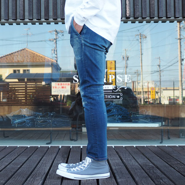 MR.OLIVE] スーパーストレッチインディゴデニム ダメージアンクル