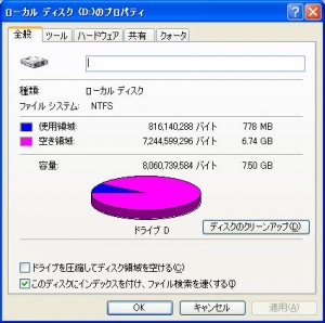ASUS Eee PC・EeePC901のDドライブの空き状況