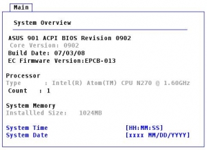 ASUS EeePC・Eee PC 901のBIOS画面1