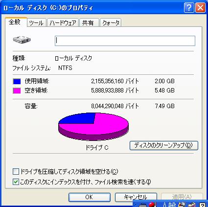 低価格 Asus Eee PC 701 SD-XのCドライブのプロパティ