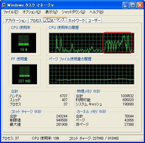 プチフリとCPU負荷率の関係1