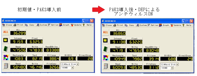 PAK2 DEP NXBit HDDBench ベンチマーク