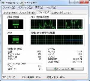 Acer Aspire One 722 AO722-CM303 評価 ベンチマーク 高速化 タスクマネージャ