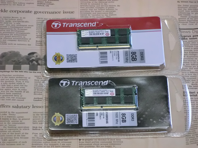 メモリ増設16GB化 ASUS U24A DDR3-1333.vs.DDR3-1600 トランセンドと 