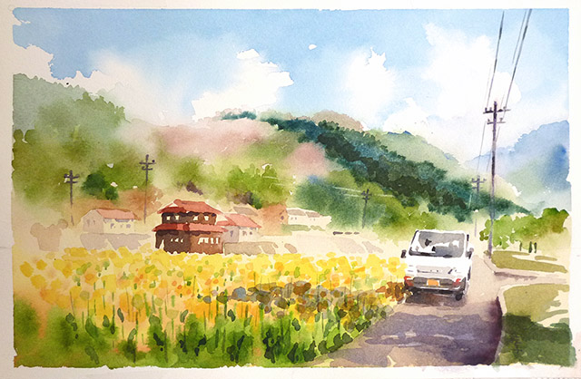 水彩画の風景 2022年作(故郷) Eng sub] Watercolor demonstration | Wet-in-Wet paints an