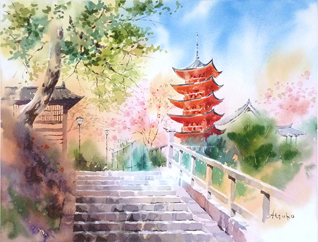 宮島 | うさこの透明水彩画