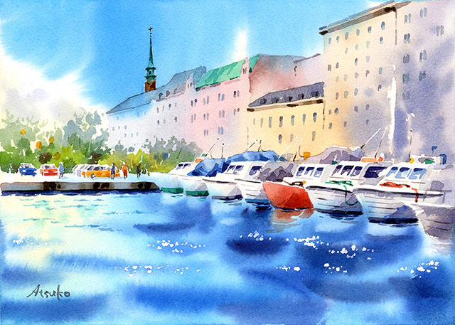 水彩画(漁港)№156