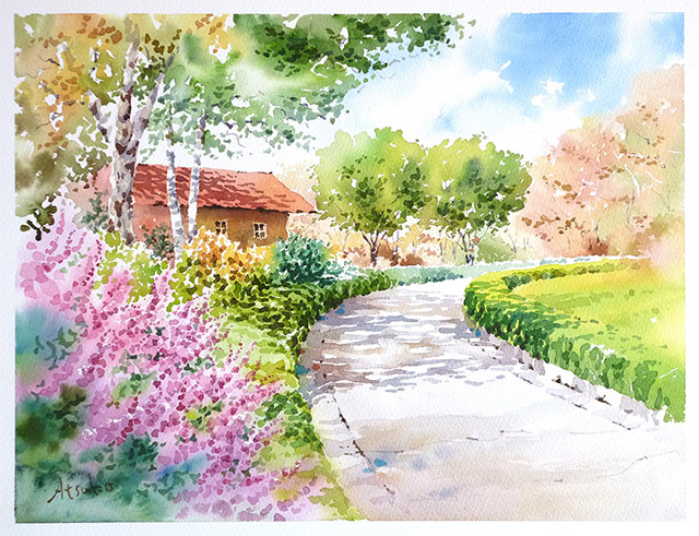 水彩画の風景 2022年作(故郷) 水彩画の風景 2022年作(故郷) 絵画