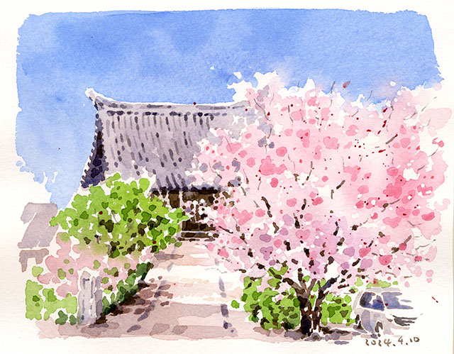 果物の水彩画 2024年作 Fresh green park landscape 2025 watercolor painting by