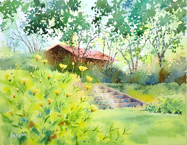 水彩画「小網代の森」 森の家 | うさこの透明水彩画