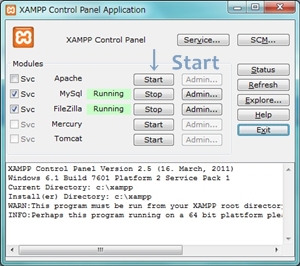 Apacheの“Start”ボタンを押す。