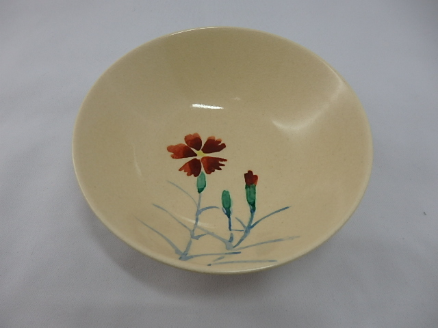 【茶道具】色絵 平茶碗 撫子 三宅陽春 茶道具】色絵 平茶碗 撫子 三宅陽春