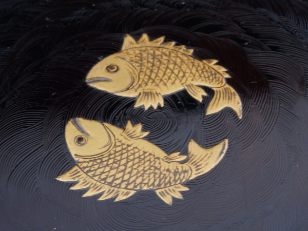 島野三秋 魚鳥文蒔絵輪花青海盆 共箱 | 坂井春明堂