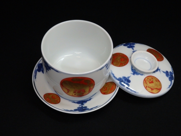 叶松谷 金襴手獅子丸 蒸茶碗 5客 | 坂井春明堂