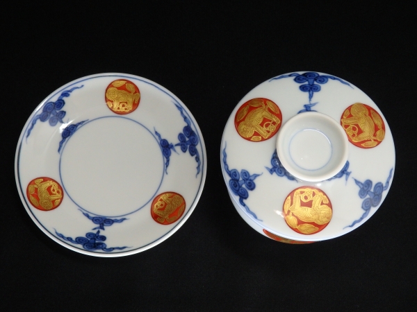 京焼 平安 叶松谷 金襴手獅子日の丸図 煎茶碗 5客 コレクション