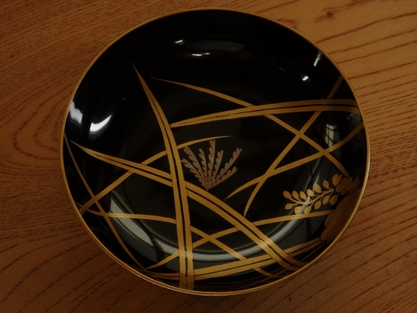 桐すすき模様 黒細輪蒔絵菓子椀 10客 | 坂井春明堂
