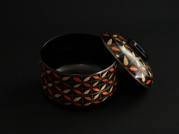 茶道具　山中塗　塗師　辻石斎造　糸目尾花椀　五客　共布共箱　U　R7473 茶道具 山中塗 塗師 辻石斎造 糸目尾花椀 五客 共布共箱