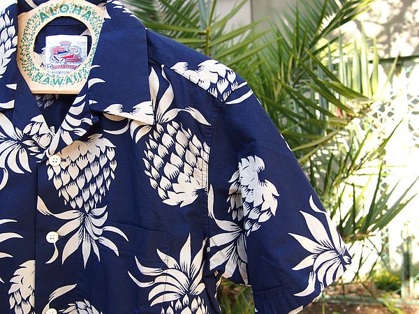 美品 USA製 デュークカハナモク 東洋 アロハシャツ パイナップル柄 ネイビー DUKE KAHANAMOKU デューク・カハナモク パイナップル アロハ