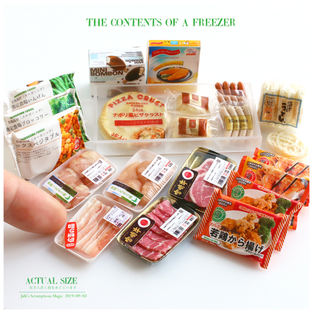 冷蔵庫に入った食品ミニチュア 新家屋＆お料理シーン製作日記⑭ 冷蔵庫の完成 | しろくまミニチュア