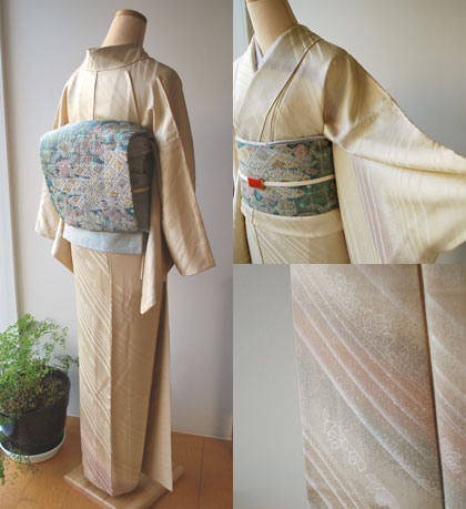 秋山庄太郎作・ベージュ地綸子ぼかし付け下げ #kimono | ちぇらうなぼるた雑記帳