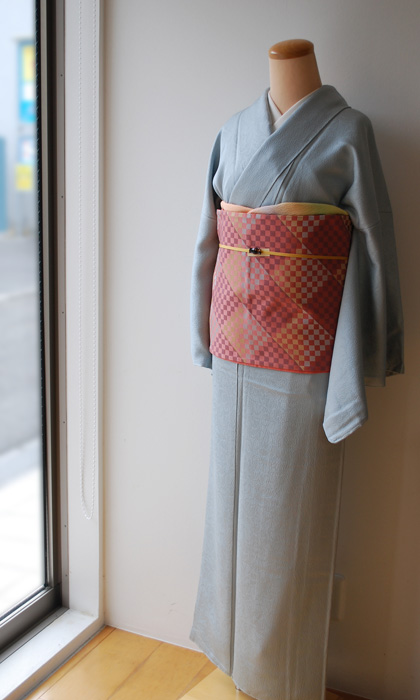 白藍色の色無地と菱形市松の帯 #kimono #着物 | ちぇらうなぼるた雑記帳