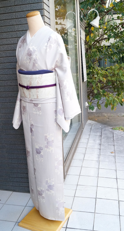 袷】椿柄小紋とモダン墨流し名古屋帯 #kimono #着物 | ちぇら