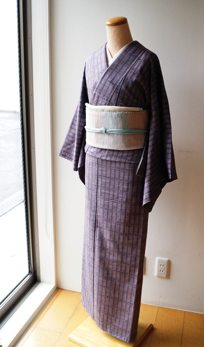 袷】花織風縞紬とパステルカラーの真綿名古屋帯 #kimono #着物 | ちぇ 