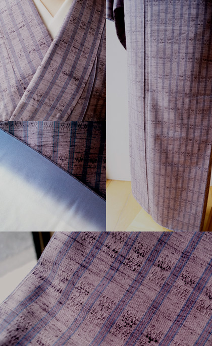 袷】花織風縞紬とパステルカラーの真綿名古屋帯 #kimono #着物 | ちぇ 