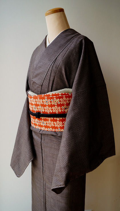 袷】茶系亀甲絣の泥大島と型染め名古屋帯 #kimono #着物 | ちぇらうな
