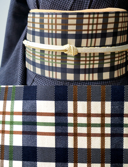 袷】紅花、新田間道と格子柄開き名古屋帯 #kimono #着物 | ちぇらうな